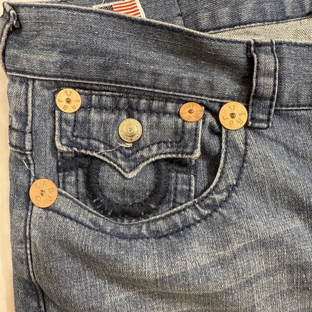 TRUE STRAIGHT RELIGION MEN 36X34 VTG  STYLE 24-870BRBTE Skull PATCH USA JEANS